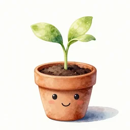 photorealistic high definition watercolor art of plant sprouting in cute flower pot