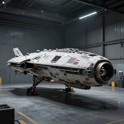 matte painting, digital painting, high quality, unreal engine 5, spaceship in hangar