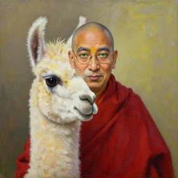 his holiness dalai lama as llama, oil on canvas, artstation, by j. c. leyendecker and edmund blair leighton and charlie bowater, octane, very aesthetic!!!!!!!!!!!!!!! stunning gorgeous green eyes