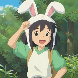 Tonemapped cheerful Anime girl with bunny hat in the style of Makoto Shinkai and Yun Kōga