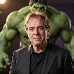 portrait photograph, Leonard Cohen as the Hulk, bokeh, depth of field