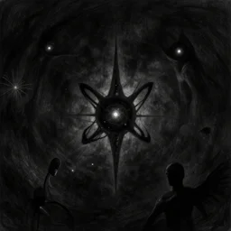 dawn of creation ; first atom ; beings of darkness ; ethereal plane. extremely dark image. complete blackness. black and gray low - contrast image. dark, blur, charcoal illustrated by maurice sendak and stephen gammell and junji ito and dr seuss and tsutomu nihei
