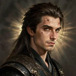 portrait of a male, pony tail, scars, beautiful, stunning, detailed, by artgerm, by greg rutkowski, by luis royo, by pixar, by myazaki, gothic, final fantasy, fantasy, medieval