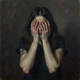 fear of unfulfillment, impressionist, oil painting, dark, rim lit, canvas, fear