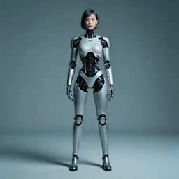 a cyborg woman, full length photo, film effect, high detail