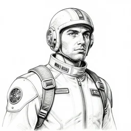a sci-fi pilot ink drawing, in the style of Roman sustov.