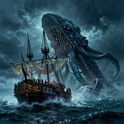 wild ocean, ship gets pulled down by giant kraken, rainy night, dramatic lighting, cinematic, establishing shot, extremly high detail, foto realistic, pirates of the carribean, cinematic lighting, post processed, concept art, artstation, matte painting, style by studio ghibli, mysazaki