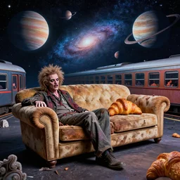 psychedelic trippy couch in space, planets, milky way, sofa, rob zombie, arnold fischer, croissant, 1 9 9 0 grunge basement, richard parker, extremely toxic, forensic files, crazy trippy, bad trip, train with couch, chesterfield, old couch, rickety couch, stained couch
