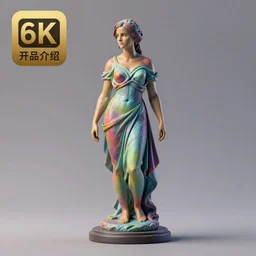 3D resin miniature sculpture of Emma Watson by Jean-Baptiste Carpeaux and Luo Li Rong, beautiful body and face, colorful, fresh colors, full length shot, elegant, academic art, realistic, 8K, Product Introduction Photo, Hyperrealism. Subsurface scattering, raytracing, Octane Render, Redshift, Zbrush, simple background