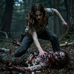 a beautiful woman killing a zombie