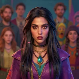 centered head - on medium shot painted portrait, maya ali as gloomhaven sorcerer, gaudy colours, octane render, unreal engine, matte painting concept art, fanart artstation by jesper ejsing and rhads and lois van baarle and ilya kuvshinov and rossdraws
