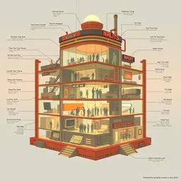 a diagram of a building with people inside of it, concept art by chris ware, featured on cg society, retrofuturism, future tech, futuristic, dystopian art