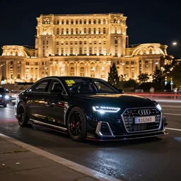 black audi a8 racing at night in bucharest