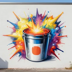 paint bucket explosion as graffiti mural by lee, masterpiece, trending on artstation