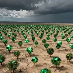 majestic sprawling parched wasteland covered with numerous shiny emerald comes by caspar david friedrich, unsettling skies, mysterious, by alexander fedosav, hyperrealism, 8 k resolution, behance hd, artstation, nightcafe