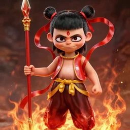 a masterpiece portrait of nezha, legendary god holding spear and stand in flame, hero action pose, fantasy character portrait, closeup shot, hyper detailed, digital painting, 8 k realistic, trending on artstation, sharp focus, dof, by fenghua zhong, artgerm, ne zha from smite, tsuyoshi nagano, artgerm