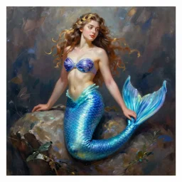 “ a beautiful hyper realistic painting of a mermaid with a beautiful sparkling blue tail ”