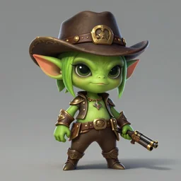 a highly detailed illustration of short small cute gunslinger green goblin girl, art by artgerm and greg rutowski, intricate, elegant, highly detailed, centered, digital painting, artstation, concept art, smooth, sharp focus, league of legends concept art, wlop.