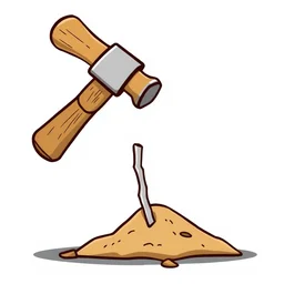 cartoon illustration of a hammer pounding a nail.