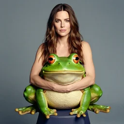 color studio photo of sandra bullock that looks like an american bullfrog