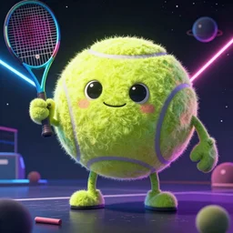 cinematic portrait of a cute tennis ball monster in space, neon lasers, chalk, masterpiece, trending on artstation, featured on pixiv, cinematic composition, dramatic pose, beautiful lighting, sharp details, hyper - detailed, hd, hdr, 4 k, 8 k, art by basil gogos