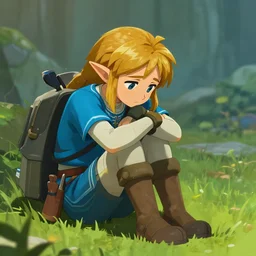 Link sits depressive and looks down, legend of zelda, sad, depressive, dont happy, art
