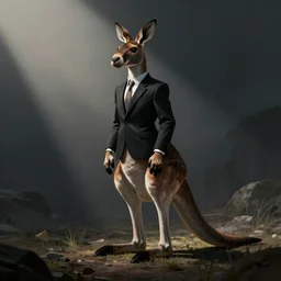 spy kangaroo, in a strict suit, avatar image, digital art, minimalism
