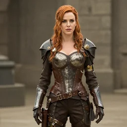 full shot photo of christina hendricks as a steampunk warrior