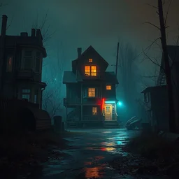 photo environement cyberpunk abandoned houses : 4, 4 k rtx hdr volume light concept studio matte painting environement digital illustration style cyberpunk 2 0 7 7 artstation artur tarnowski, mihai muscan, marcin tomalak, marta leydy, marcin stepien, charlotte hughes, zuzanna dabrowa neon bioluminiscence