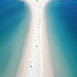 an aerial drone photo of a busy white sands beach and clear shark-infested, deep blue waters, fine art photography, trending on Instagram, water caustics