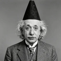 Young Albert Einstein wearing a dunce cap, 1920's black and white photograph