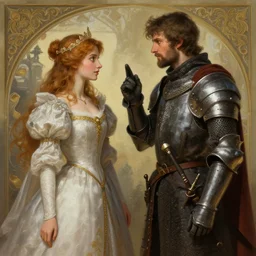 Medieval knight saying final goodbye to his princess, highly detailed, digital painting, artstation, concept art, sharp focus, illustration, art by artgerm and greg rutkowski and alphonse mucha
