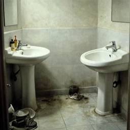 disturbing grunge picture of a dirty bathroom 1 9 7 2. horror airbrush art, by auguste renoir