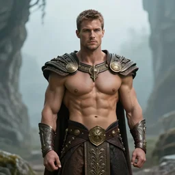 serene, Male muscled short haired Elven King,