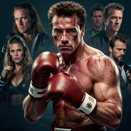 masterpiece concept art, arnold schwarzenegger as a bloodied boxer in the movie rocky, emotional, cinematic moody colors, realistic shaded lighting poster by ilya kuvshinov, magali villeneuve, artgerm, jeremy lipkin and michael garmash and rob rey