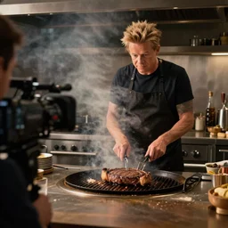 Camcorder footage of Gordon Ramsey grilling a steak in the distance, In the Backrooms (found footage)