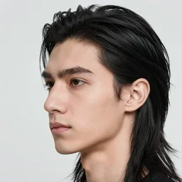 face portrait a thin man with long black, hair curtain haircut, a large hooked nose, dark penetrating eyes, highly detailed, drawing