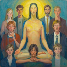 a beautiful painting of an enlightened person of the upper planes by mynameistran and artgerm and wlop and loish and alex grey and wlop and wes anderson and spike jonze, trending on artstation