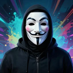 portrait of a masked anonymous hacker, he wears a guy fawkes mask and a black hoodie, mattepainting concept blizzard pixar maya engine on stylized background splash comics global illumination lighting artstation lois van baarle, ilya kuvshinov, rossdraws