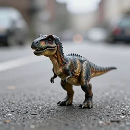 award winning photo by saul leiter of a tiny dinosaur standing in the street, tiny gaussian blur, insanely detailed, insanely intricate, insanely beautiful, depth of field, low contrast, snowy, wide aperture