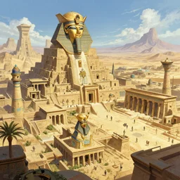 great ancient Egyptian city, a fantasy digital painting by Greg Rutkowski and James Gurney, sci-fi, anime, trending on Artstation, highly detailed