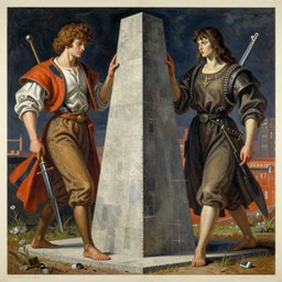 concrete monument, monumental painting by gerrit van honthorst and hajime sorayama and devis stuart, illusion surreal art, highly conceptual figurative art, intricate detailed oil illustration, controversial poster art, polish poster art 1 9 8 0