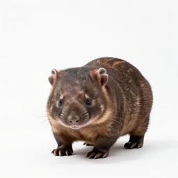 striped wombat, photorealistic wildlife photography, full body, isolated on a pure white background, centered, entire subject in frame, sharp focus, soft studio lighting