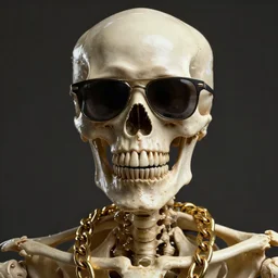 commission portrait of a skeleton wearing sunglasses and a golden chain around the neck,character design by charles bowater,greg rutkowski,ross tran,hyperdetailed,hyperrealistic,4k,deviantart,artstation,professional photography,concept art,detailed face,cg society