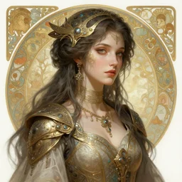 A full portrait of a beautiful post apocalyptic offworld balladeer, intricate, elegant, highly detailed, digital painting, artstation, concept art, smooth, sharp focus, illustration, art by Krenz Cushart and Artem Demura and alphonse mucha