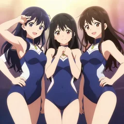 beautiful, perfect, epic 8 k hd anime shot, three j - pop idols av actresses in japanese girl band, posing together in leotards. soft volumetric light. by amagaitaro, makoto shinkai, krenz cushart, asao urata, pixiv