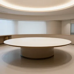 a big circle room with circle table, tron, realistic, day light