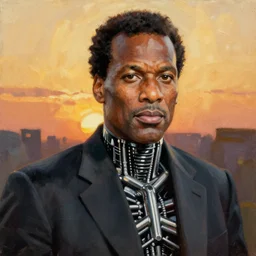 Painting of OJ Simpson as The Terminator. Art by william adolphe bouguereau. During golden hour. Extremely detailed. Beautiful. 4K. Award winning.