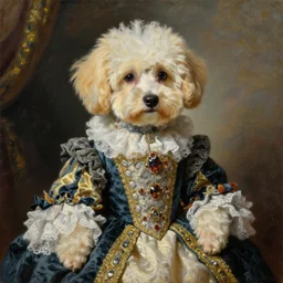 gay girl by greg hildebrant fancy rococo baroque regal puppy oil painting high quality award winning clothed in fancy garb