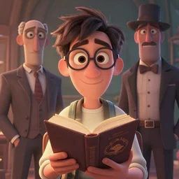 Lofi portrait with book, Pixar style by Joe Fenton and Stanley Artgerm and Tom Bagshaw and Tim Burton